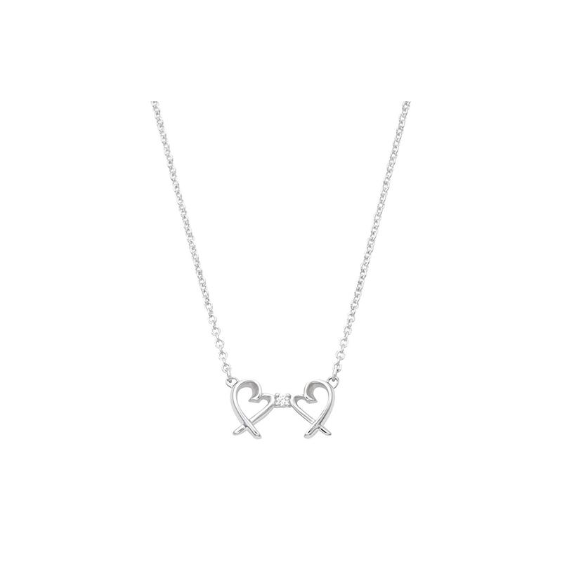 TIFFANY &CO. Paloma Picasso Series Double Heart Pendant 925 Silver Diamond Necklace Women's 63058211-Silver