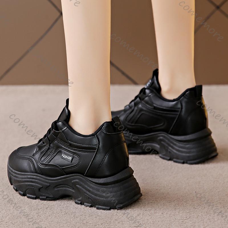 Comemore Women's Black White Chunky Sneakers 2025 Autumn Platform Sports Shoes for Women Thick Sole Casual Tennis Shoes