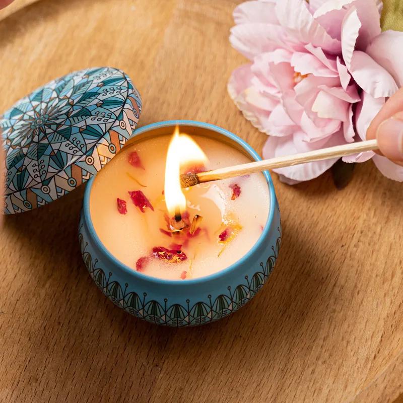 Aromatic Candles Soy Wax Candle Jars Vintage Flower Fragrance Scent Candle Wedding Ceremony Birthday Gift Home Decoration