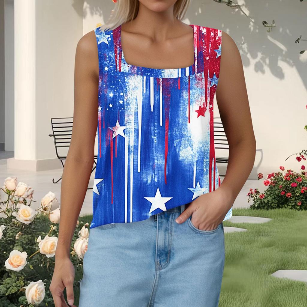 Dámský módní plisovaný top s potiskem a čtvercovým výstřihem