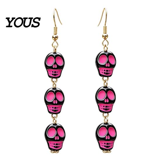 Lightweight Festival Earrings 1 Pair Acrylic Halloween for Women, Triple Skulls Drop Dangle Creative Skull Ornament Earrings, Gothic Jewelry