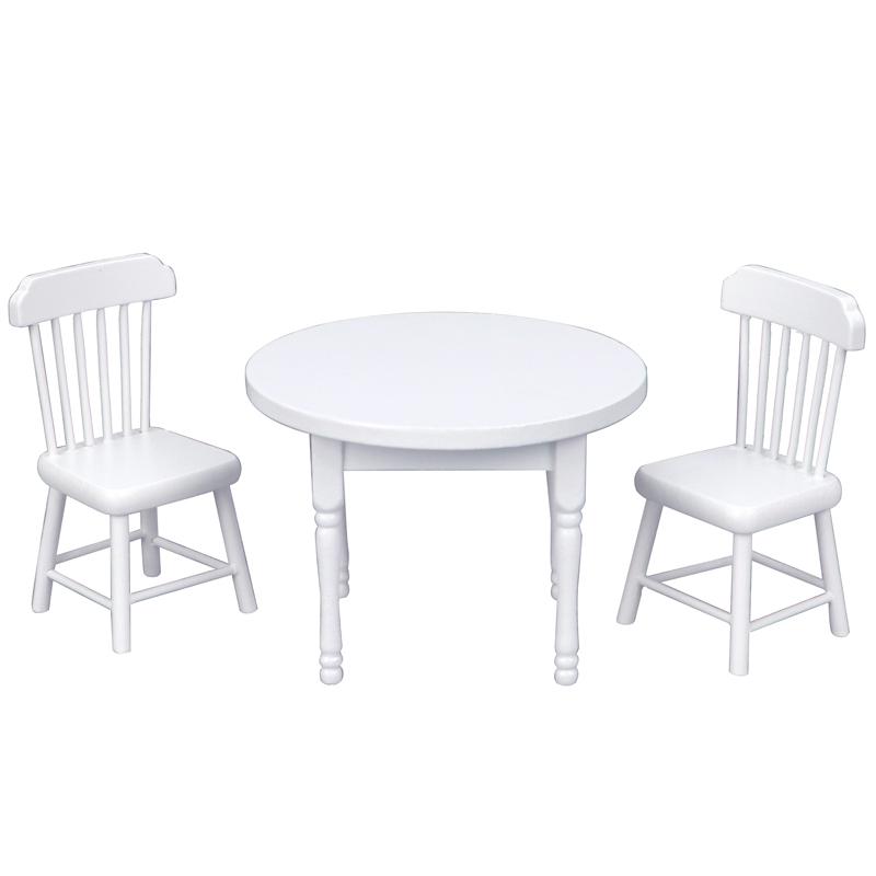 1:12 Wooden DOLLHOUSE Miniature Furniture Kitchen 3-piece Set White Mini Round Table and Chair Small Dining Chair