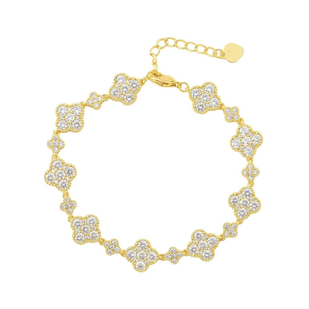 Full Diamond Four Leaf Grass Zircon Bracelet, Women's High end, Light Luxury, Versatile, and Unique Ornament