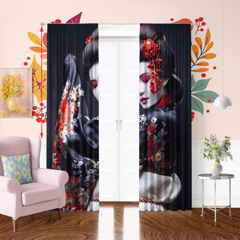 2Pcs- Women in Kimono - printed curtains, polyester material, bedroom curtains, living room decor, home decor