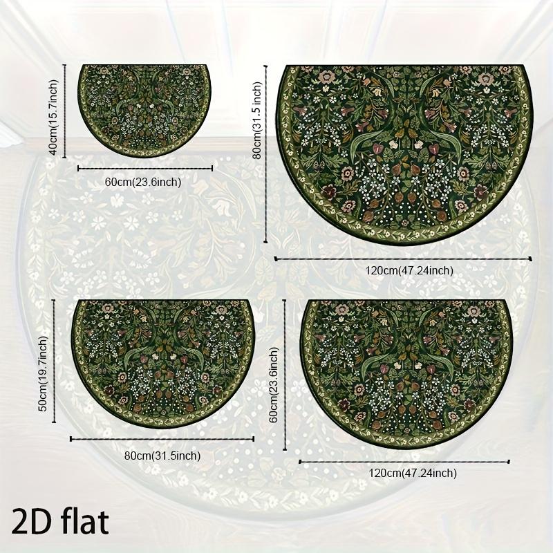 Elegant Vintage Floral Semi-Circular Carpet Soft Non-Slip Decorative Mat 2D Print Botanical Rug for Front Door Porch Balcony Decor