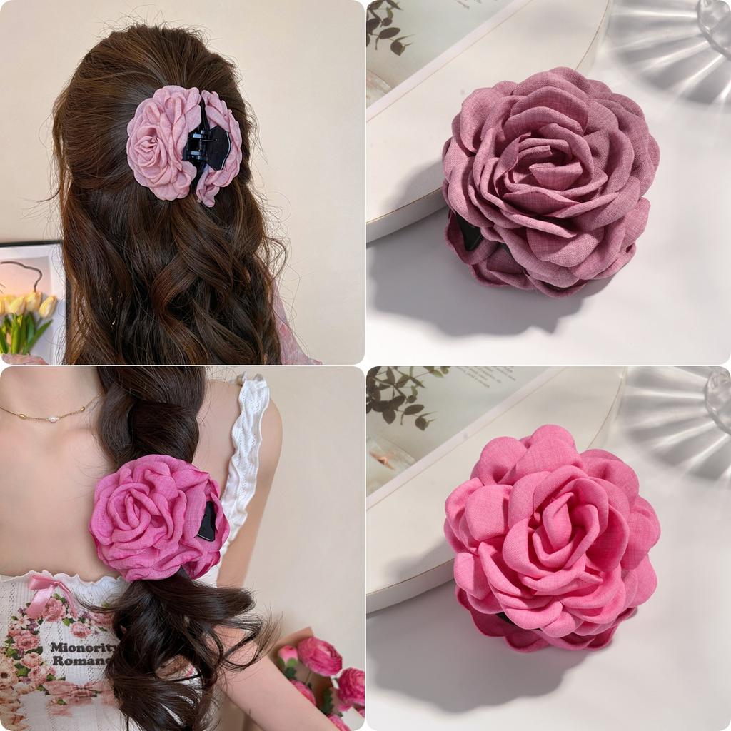 2/3 PCS New Solid Color Fabric Rose Flower Hair Claw for Women Girls Barrette Elegant Shark Clips Set Headwear Accessories Gifts