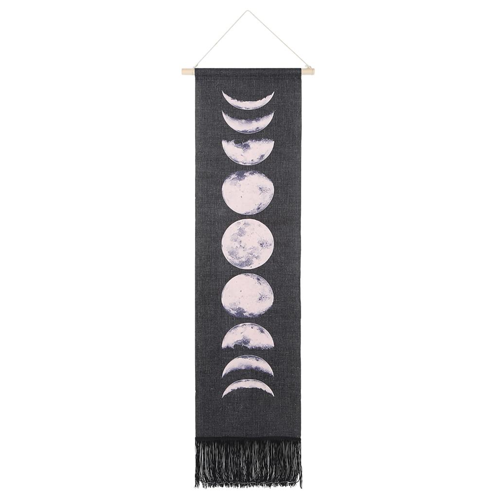 Household Handcraft Moon Cycles Pattern Wall Decorative Hanging Tapestry Room Decoration Supplies(Black 46x12in)