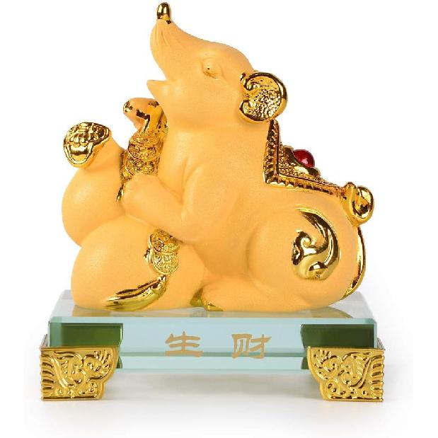 BRASSTAR Golden Resin Feng Shui Statue Mouse/Rat Home Office Table Top Decor Chinese Zodiac Figurine Gift Collection PTZY100