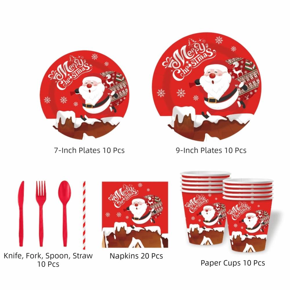 Reindeer Design Christmas Disposable Tableware Color Printed Party Dinnerware Set Venue Decoration