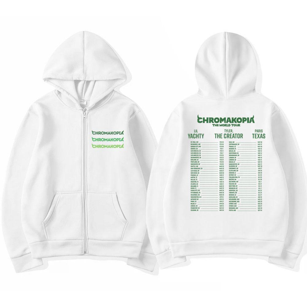 

Tyler The Creator Chromakopia Album Толстовка с капюшоном на молнии для мужчин, винтажная мода, хип-хоп, осень/зима, свободные повседневные пальто M белый