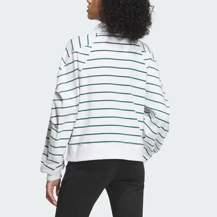 Adidas Verbiage Half-Zip Striped Casual Long Sleeve T-Shirt Women Tops White IZ4571