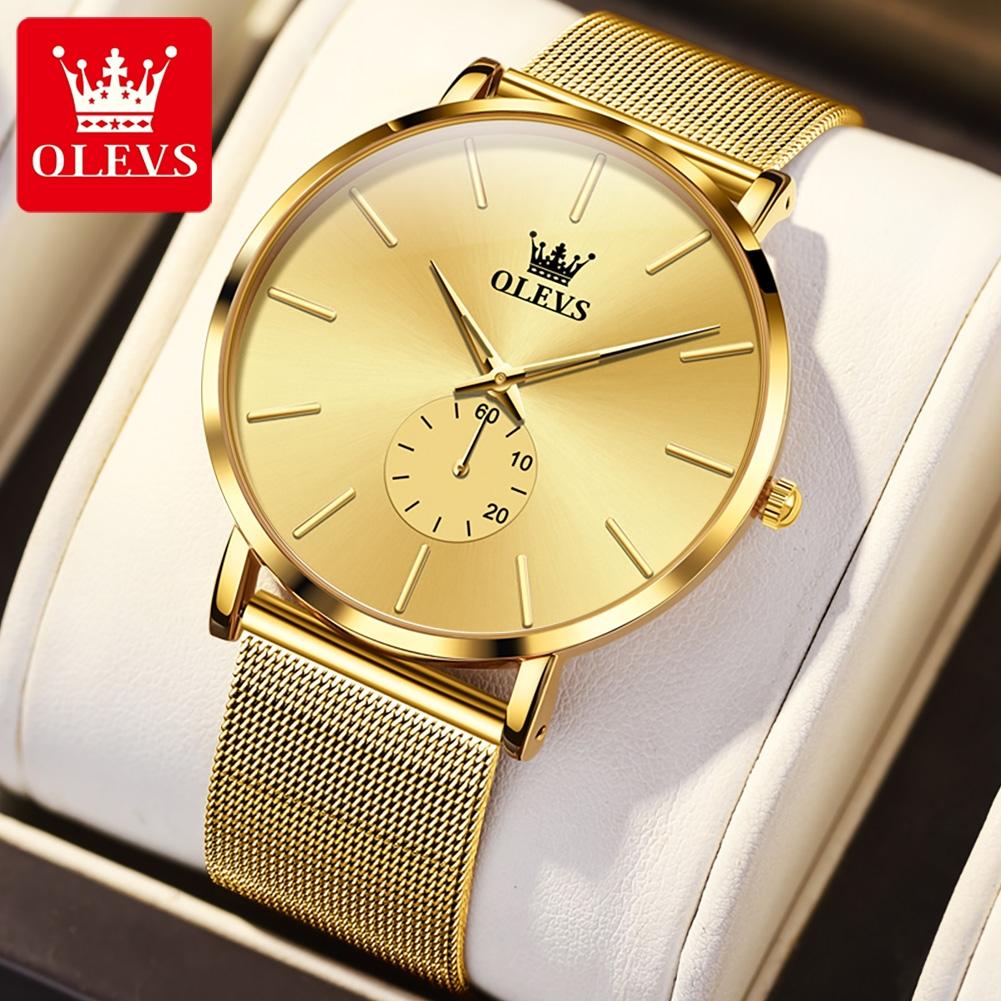OLEVS 9954 Watch for Men Steel Mesh Strap Men's Quartz Watches Ultra Thin 7.5mm Original Waterproof Two Tone Luxury Man Watch