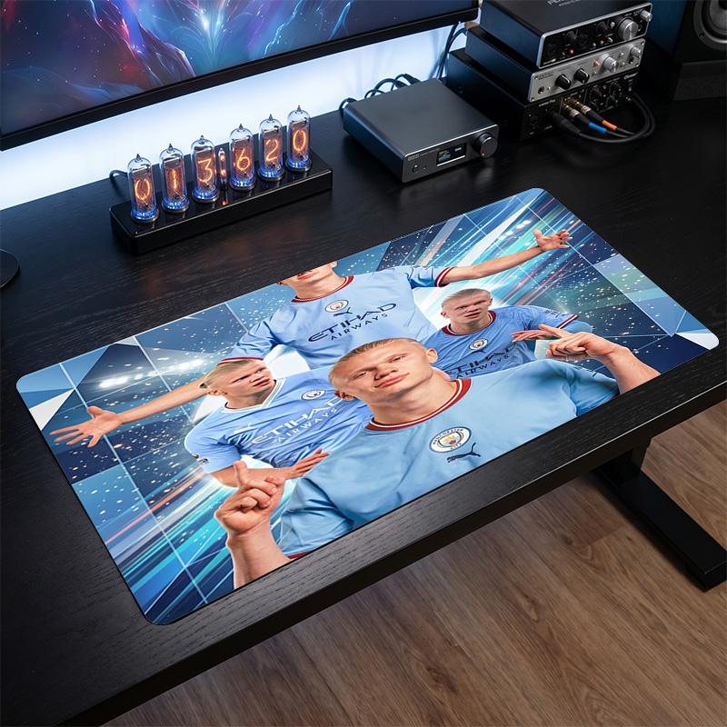 Erling Haaland Theme Pattern Mouse Pad, Soccer Logo Design XXL Gaming Desk Mat Non-Slip Computer Mouse Pad