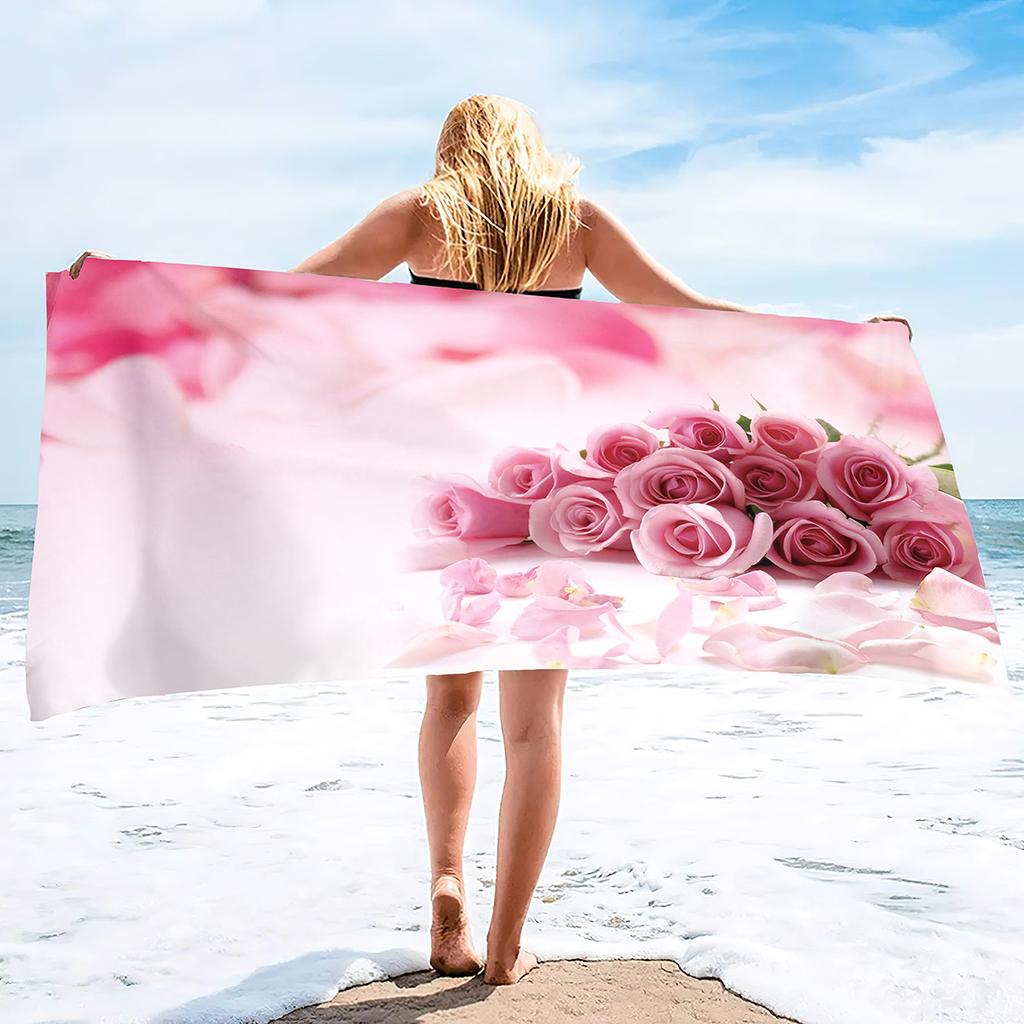 Beach Towel Rose Lightweight Terry Fabric Quick Dry Sandless Travel Absorbent Oversized Towel for Pool Swimming Bath Camping