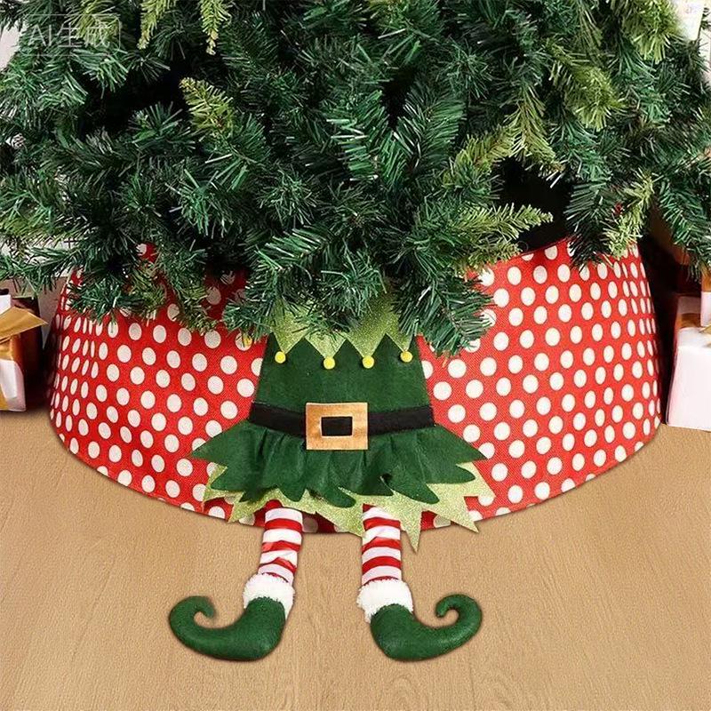 Vertical Diamond Plush Knitted Christmas Tree Skirt with Holiday Ornaments