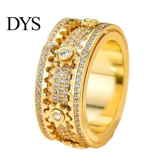 Portable Stress Relief Tool Finger Band Adjustable Anti-Anxiety Fidget Ring Stainless Steel Everyday Wear Reducer Cubic Zirconia Inlaid Rotating