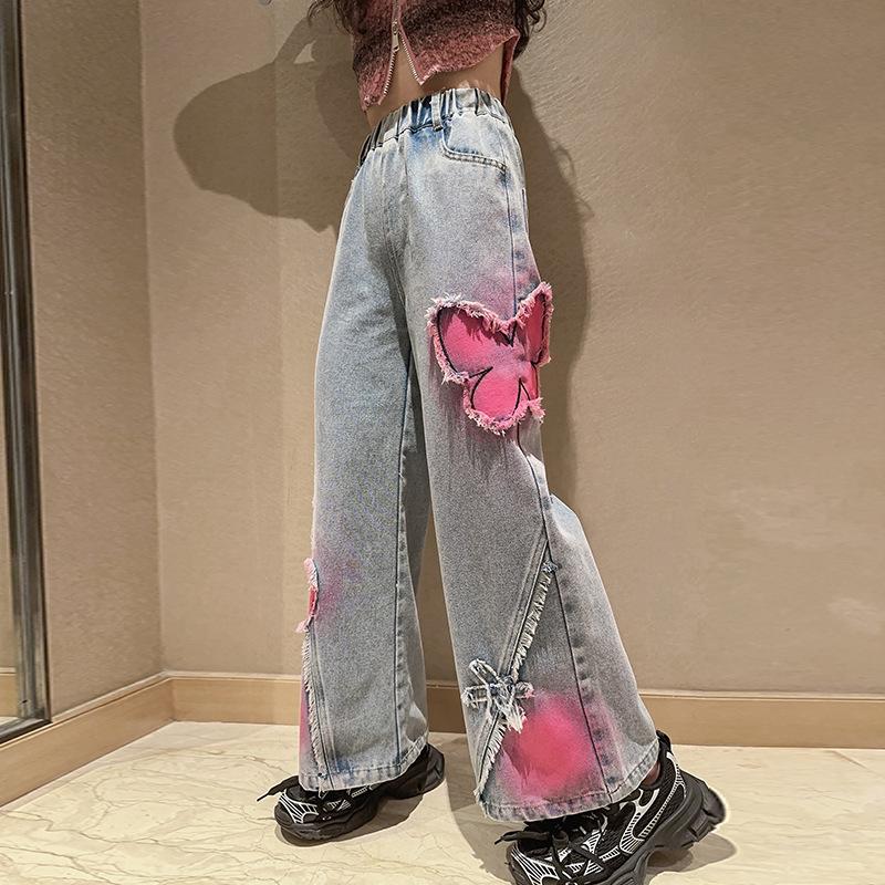 Toamnă Fete Fashion Vintage Raw Edge Blugi cu picioare late