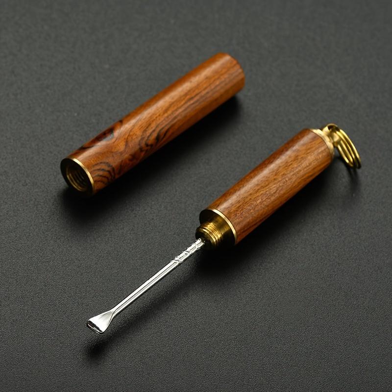 1pc Handcrafted Sandalwood Earwax Removal Tool - Portable, Safe Manual Ear Scoop with Polished Wooden Handle and Brass End for Gentle Ear Cleaning