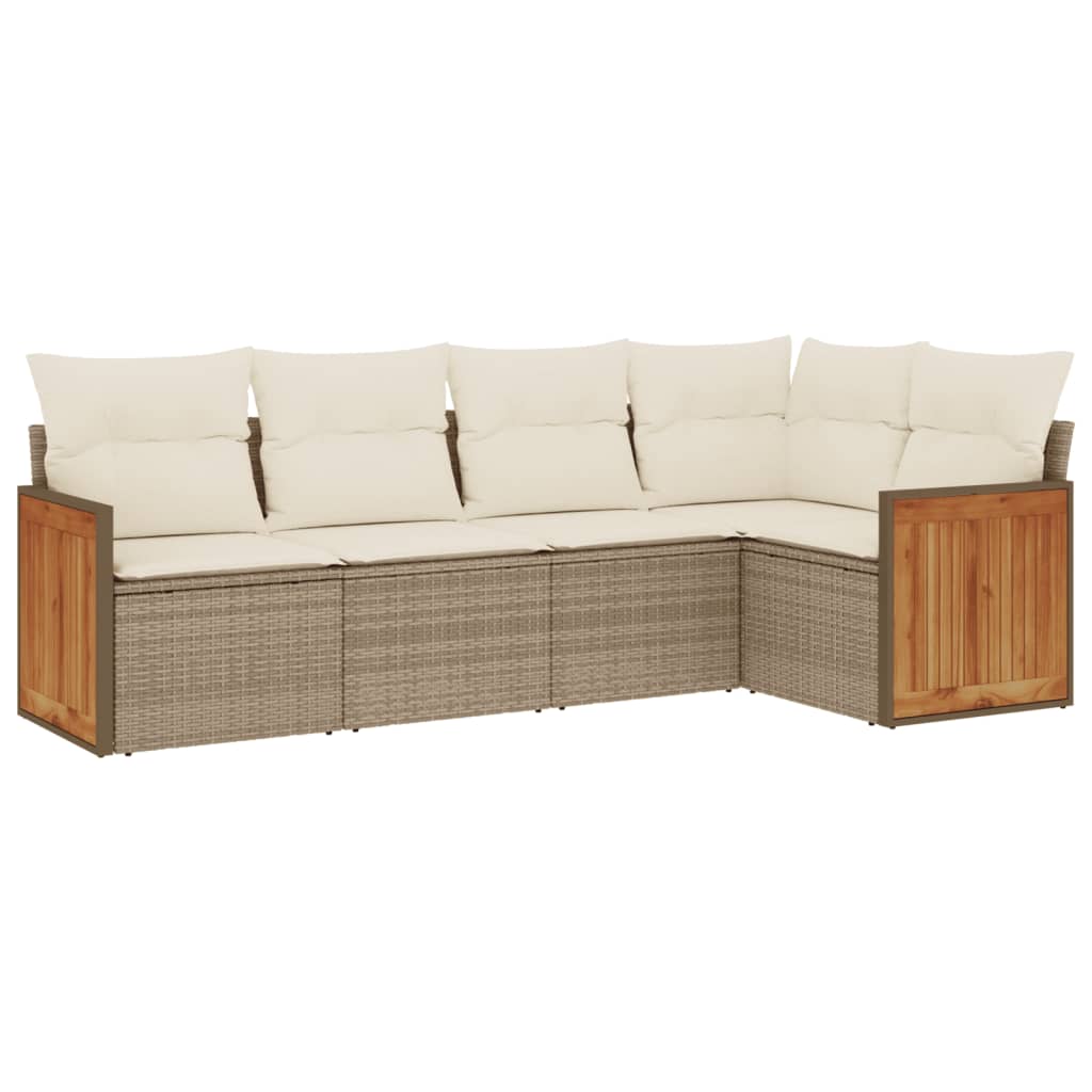 Vidaxl 5-Cz. Garden Furniture Set With Cushions, Beige, Poly Rattan