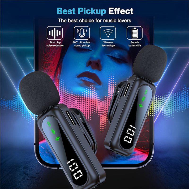 ABNR Professional Wireless Lavalier Microphone System With Smart Noise Reduction LED Power Display For Live Streaming Vlog