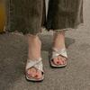 Fashion French High-heeled Niche Slippers for Women's Summer New All-match Outward Wear Square-toe Open-toe Cool Mop