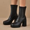 Fashion Pu Solid Black Mid Calf Boots Women 2025 Sexy Square Toe Super High Heel Chelsea Boots Warm Winter Shoes Plus Size