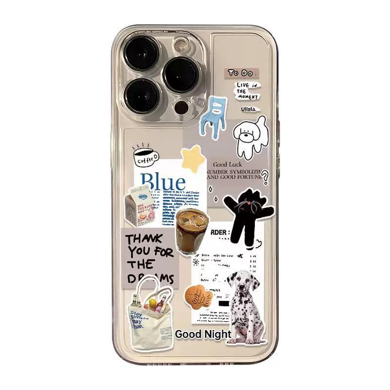 

Aesthetic Coffee Dalmatian Dog Collage Clear Phone Case, Cute Retro Cartoon Shockproof Soft Cover for iPhone iPhone 13 PRO MAX разноцветный