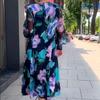 Spring/Autumn 2023 Women's V-neck Slimming Print Long Dress - European & American Fashion