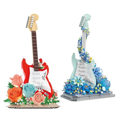 Flores de Plástico Guitarra Eléctrica Ukelele Bloques de Construcción Juguetes de Ensamblaje Para Niños Adultos Adorno de Escritorio Regalos Artículos
