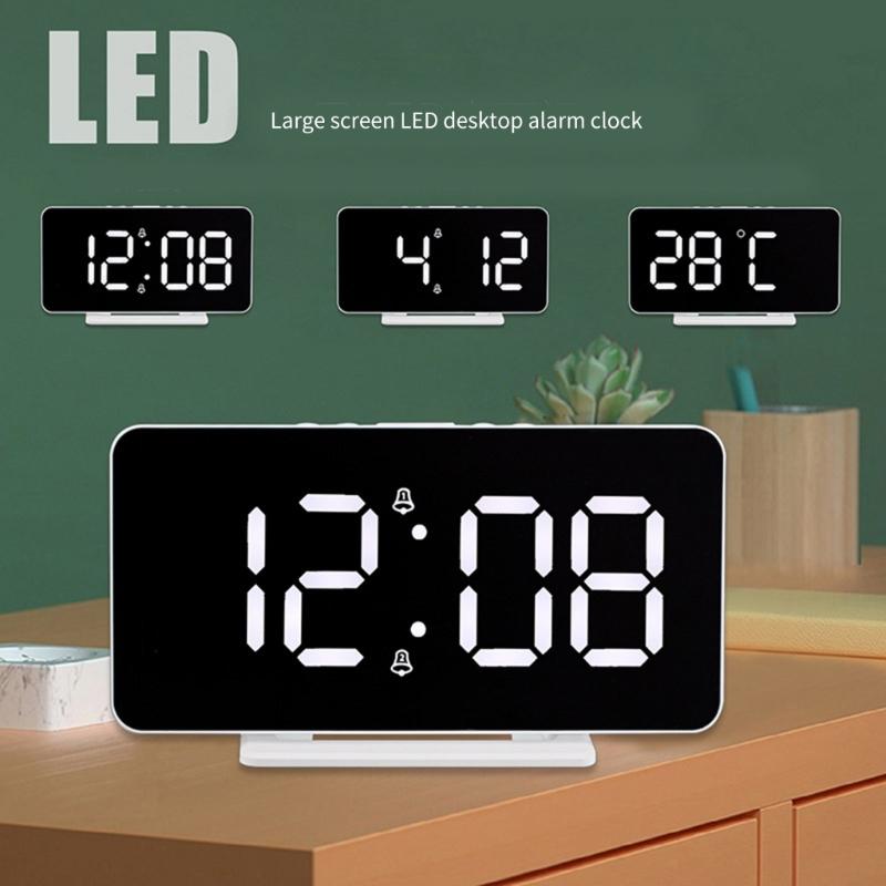 Modern LED Digital Clock Date Time Temperature Display Dimmable Backlights 2 Alarms Snooze Function USB Port 5V