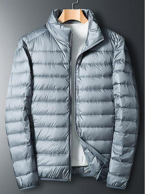 Men's Lightweight White Duck Down Winter Jacket, Large, Loose Fit, Youth Short Style, Outdoor Sports, Stand Collar, Warmth.