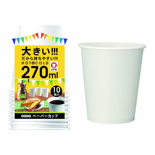 Nippon Dixie Paper Cups, 77mm Diameter x 92mm Height, 270ml Capacity, Eco-Friendly, Cafe Size, KHN109DW, Pack of 10, Made in Japan