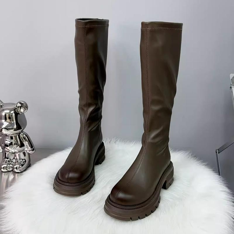 New High Boots for Women Designer Fashion Heeled Shoes Winter Knee High Chelsea Boots Cozy Brand Motorcycle Boots Mujer Zapatos