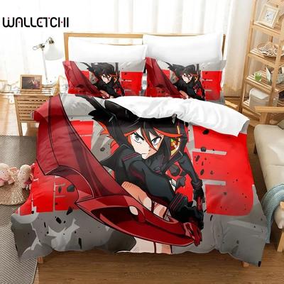 Modny zestaw pościeli KILL La KILL Pojedynczy Bliźniaczy Pełny Queen King Size Zestaw na łóżko Aldult Dziecko Sypialnia Zestawy poszewek na kołdrę Druk 3D Kawaii