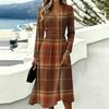 Women's Plaid Print Casual Long Sleeve V-Neck Dress with Pockets for Everyday Wear