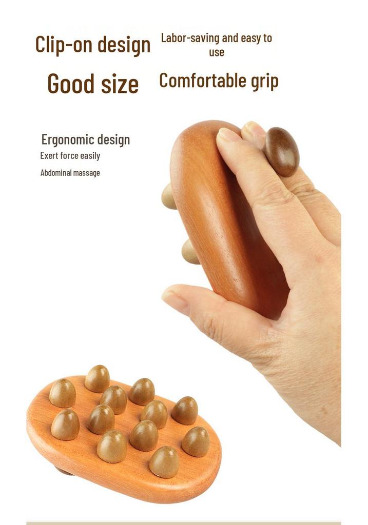 Sandalwood 12-Bead Meridian Massage Comb for Full-Body Large-Tooth Stimulation and Abdomen Rubbing