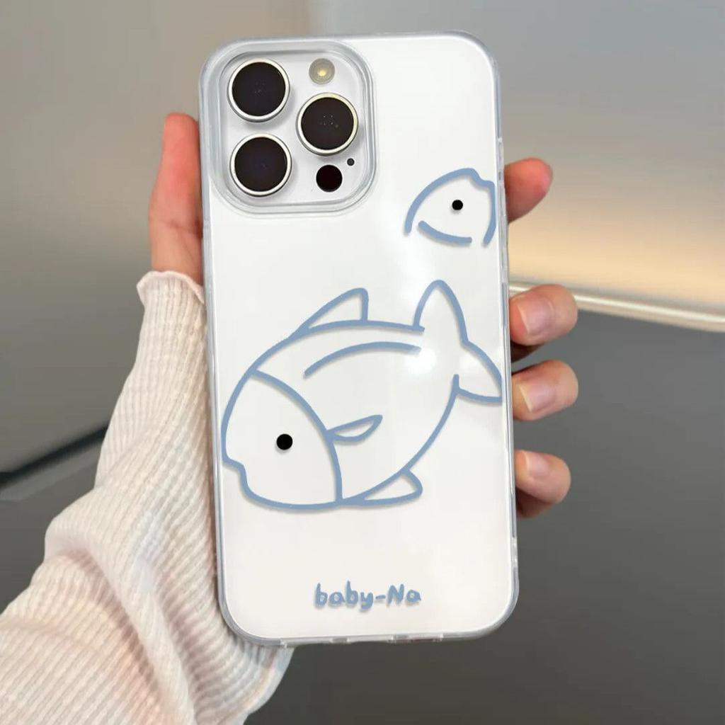 Single Layer Blue Line Fish for IPhone16pomax for Apple 15pr Mobile Phone Case 14 New Style 13 Cartoon 12