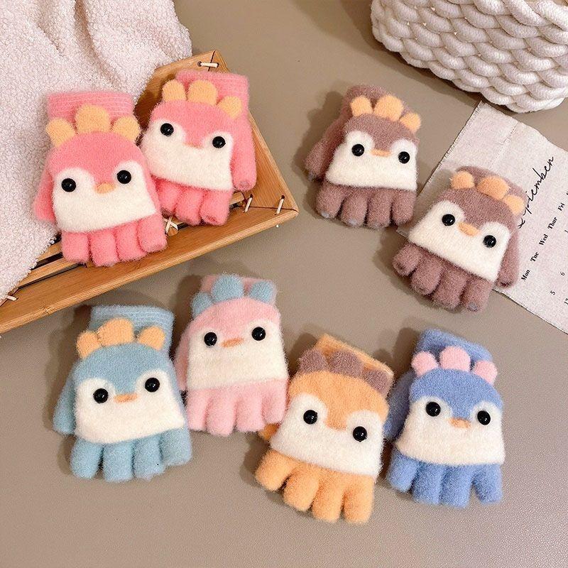 Children's gloves girl winter flip five fingers separated half fingers primary school students do homework to keep warm new winter