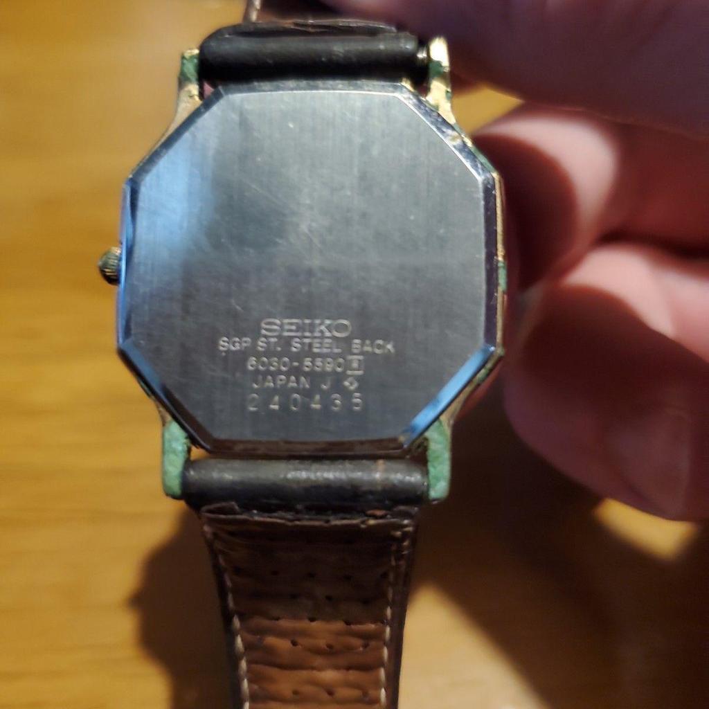 Used SEIKO QUARTZ Octagonal Gold Dial Men's Watch 6030-5590