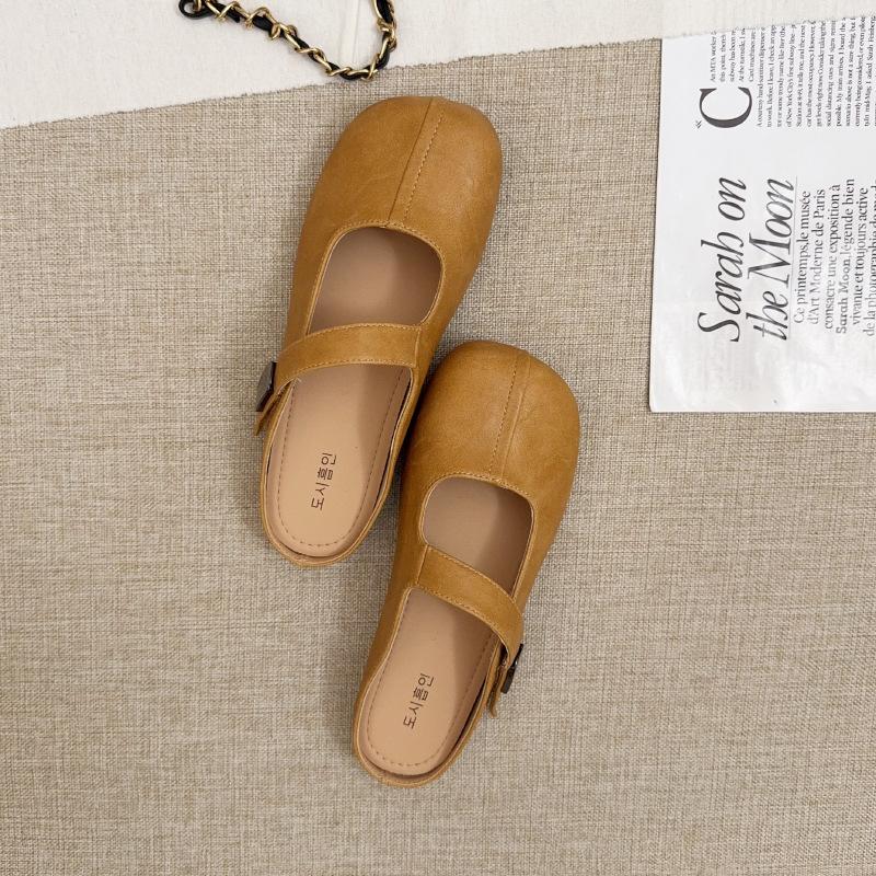Summer Fashion Bag Head Half Slippers Girl 2025 New Versatile Fairy Style Square Head Flat Bottom with Skirt Half Support Single Shoes