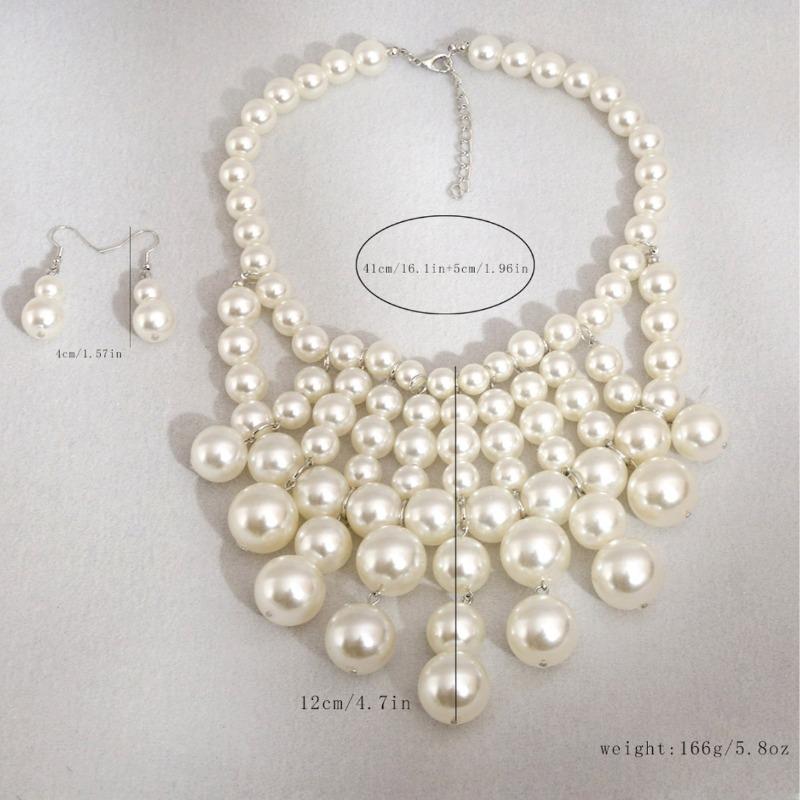 European and American Handmade Pearl Fringed Necklace Earrings Set Luxury Pearl Jewelry Set