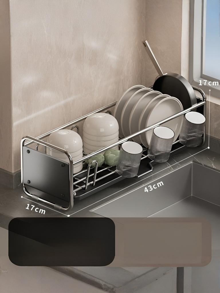 Dish Bowl Cup Drying Organizer, Multi-Functional Kitchen Sink-Side Rack with Chopstick Holder, Space-Saving Durable Practical