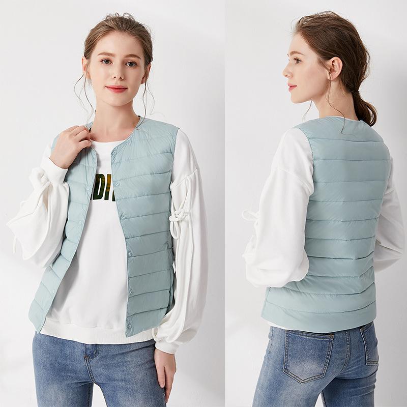 Down vest women's autumn and winter new simple collarless light and thin round neck V-neck liner vest vest vest tide
