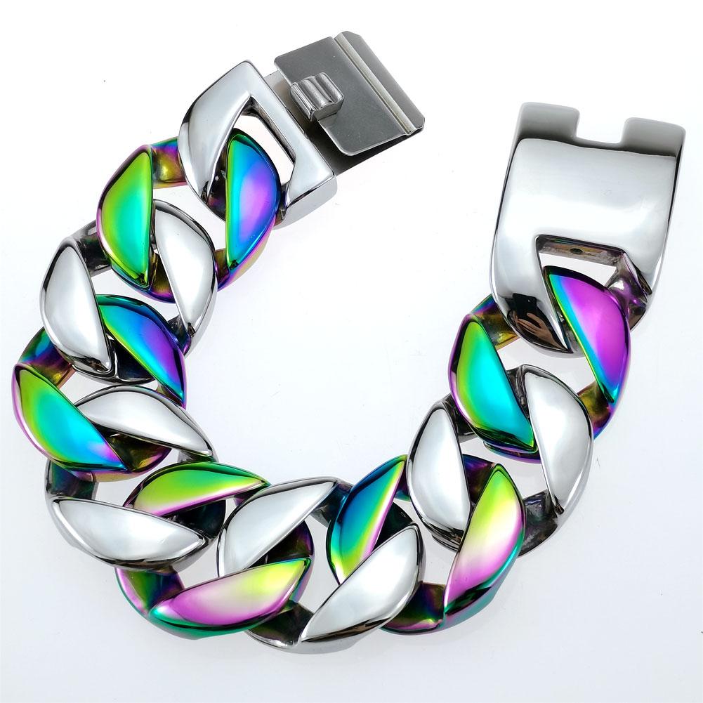 32mm Breite Bling massiv 316L Edelstahl Stahl & schillernd Hip Hop Armband Designer Charms