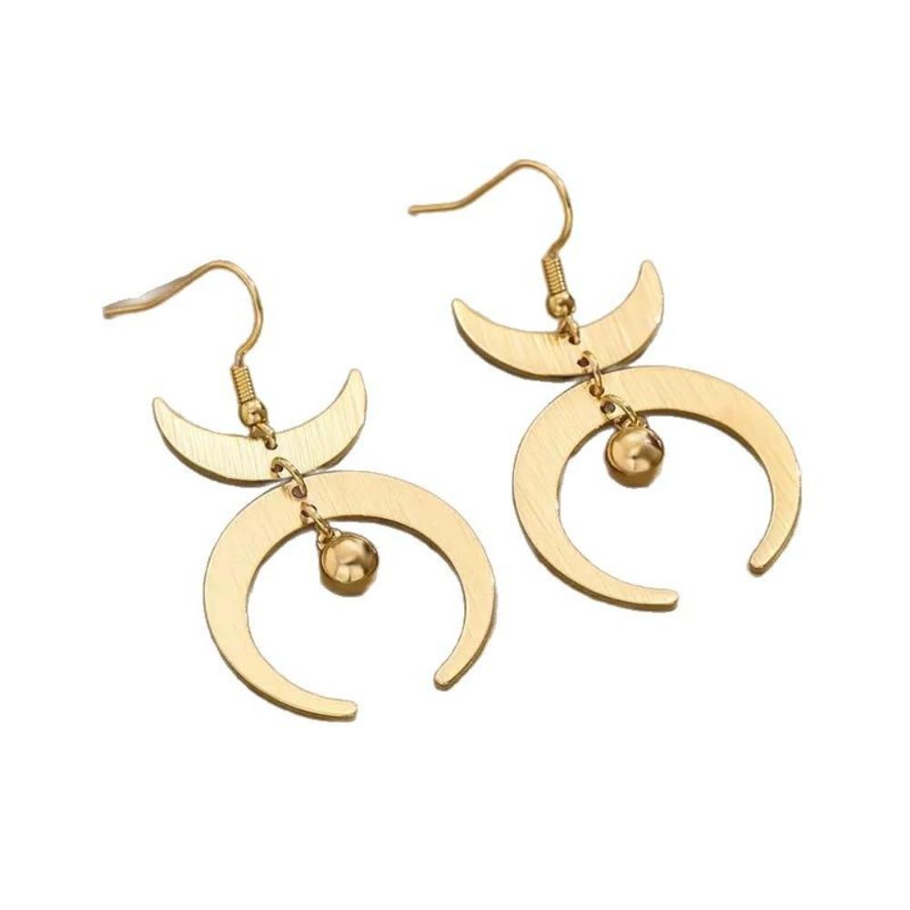 Bohemian Gold Color Asymmetrical Crescent Moon Bead Charms Dangle Earrings for Woman Korean Geometric Designer Jewelry Colorfast