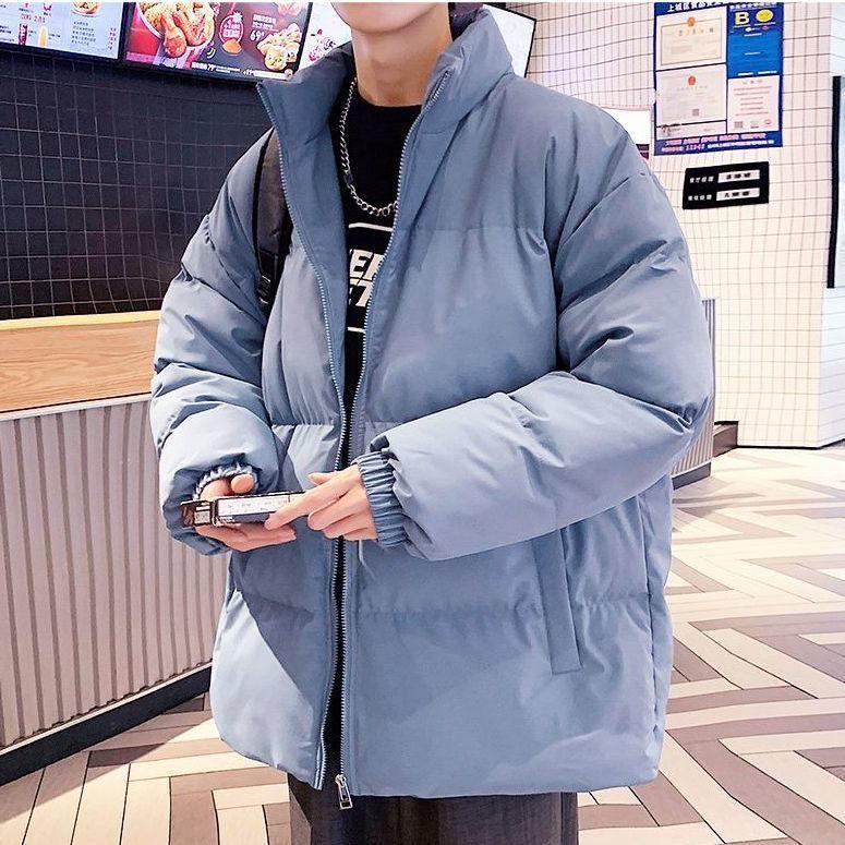 

Осень-зима Новая мода Длинный рукав Воротник-стойка Однотонные парки Мужская одежда Корейский пуговицы Теплый универсальный Простой трендовый топ XL синий