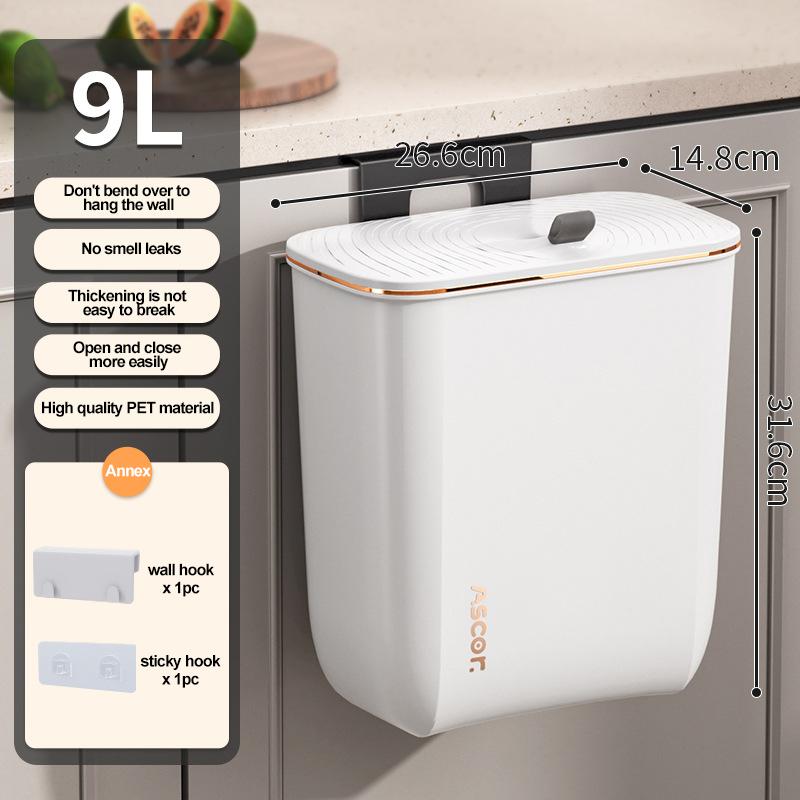 Hanging Trash Can Kitchen Cabinet Door Wall Mounted Garbage Bin Recycling Garbage Basket with Lid Bathroom Kitchen Accessories