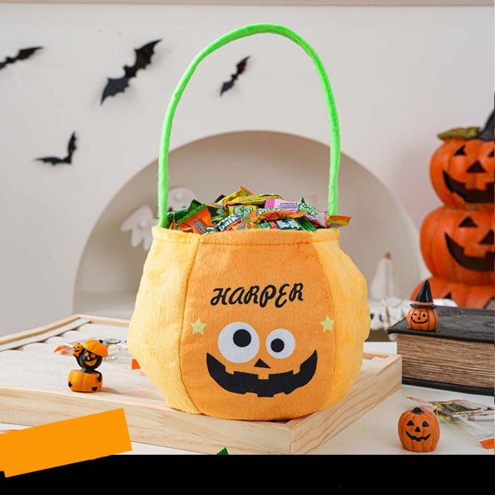 Gifts Pouch Halloween Candy Bag Cloth Stuffed Cotton Tote Bags Funny Pumpkin Candy Bucket  Gift