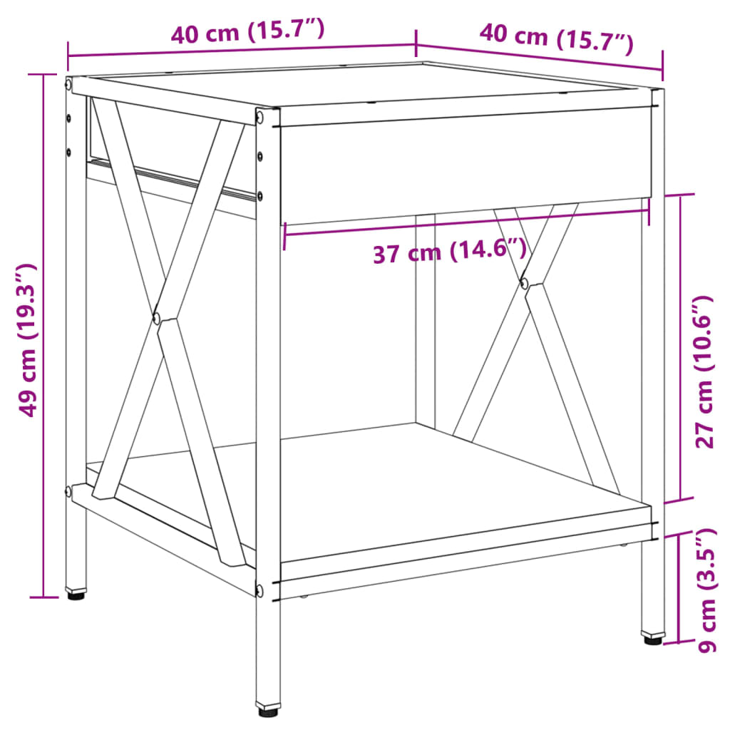 Nightstand with Infinity LED Brown Oak Effect 40 x 40 x 49 cm