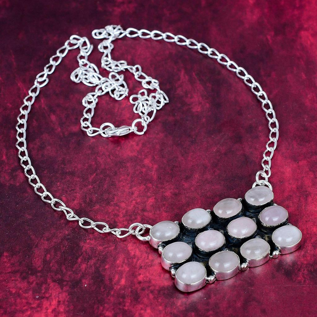 Rose Quartz Handmade Latest Design Jewelry Necklace, 925 Solid Sterling Silver Gemstone Necklace, Gift For Mother